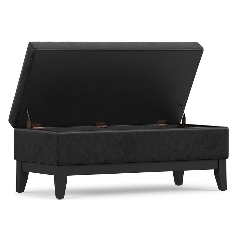 Oregon 42 inch Wide Transitional Rectangle Storage Ottoman Bench with Tray in Distressed Black Vegan Faux Leather, Assembled image number 3