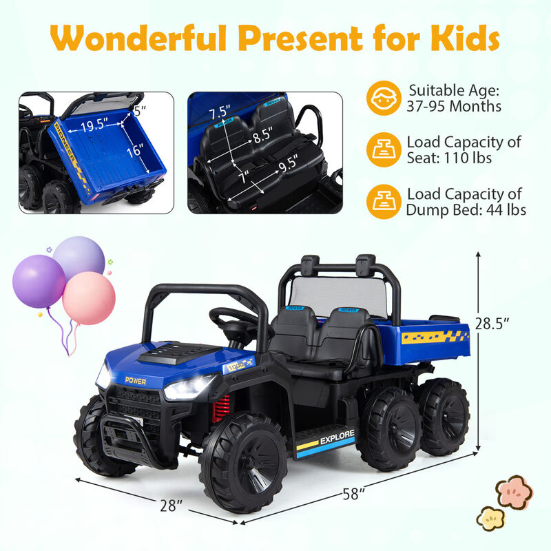 2 Seater 24V Ride On Dump Truck 4WD with Electric Dump Bed and Lights for Kids image number 2