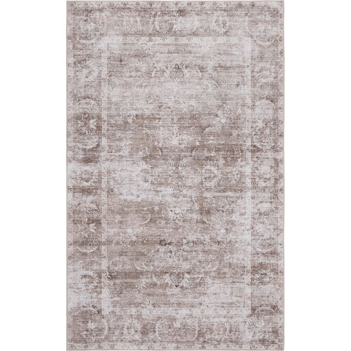 Arabella Vintage Floral Border Non-Slip Machine-Washable Area Rug