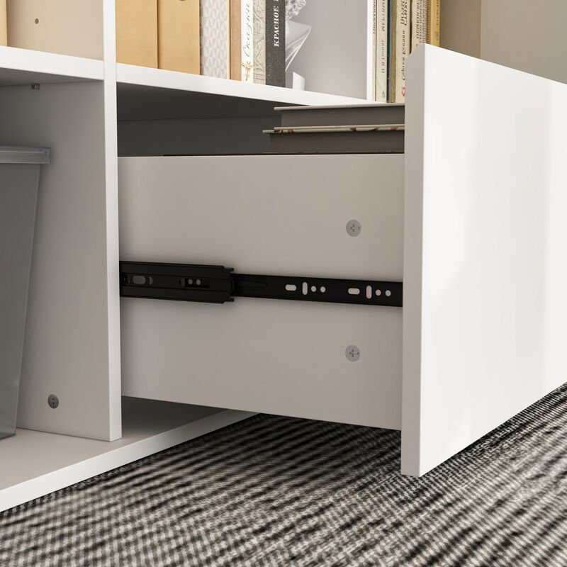 FUFU&GAGA 63-in White Modern/Contemporary L-shaped Desk Hutch Included,(72.4" W x 47.2" D x 46.6" H), White