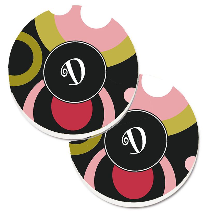 Caroline's Treasures Letter D Monogram - Retro In black Set of 2 Cup Holder Car Coasters AM1001-DCARC, 2.56, Multicolor