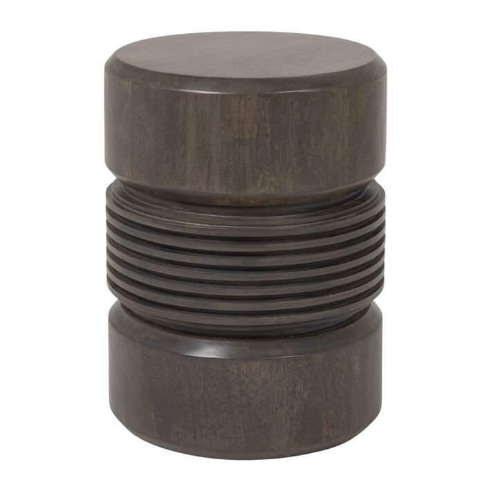Round Ribbed Mango Wood Side Table, Grey