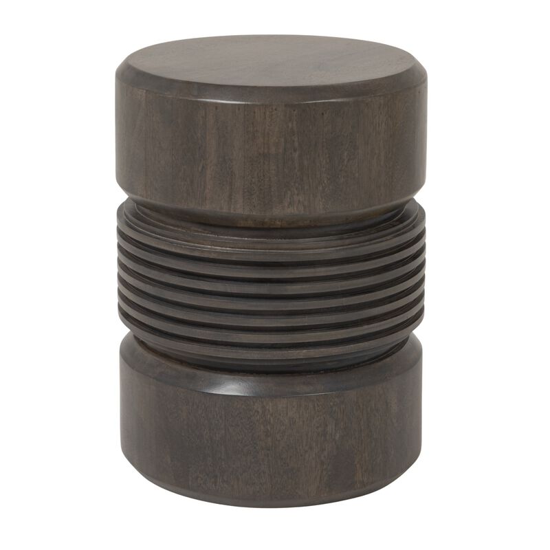 Round Ribbed Mango Wood Side Table, Grey image number 0