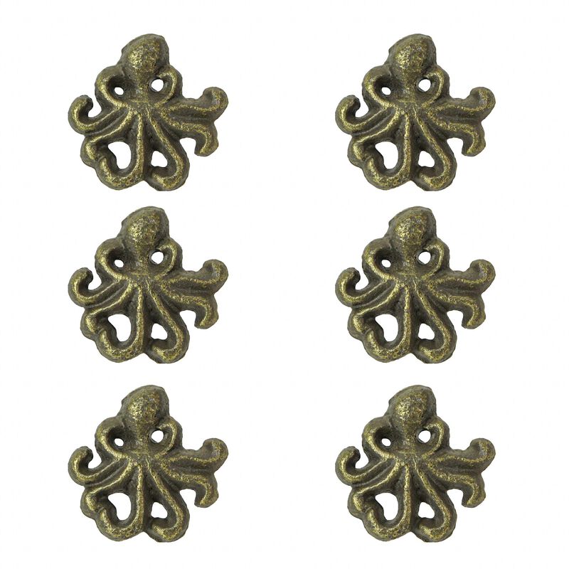 Set of 6 Rustic Bronze Finish Cast Iron Octopus Drawer Pulls - Decorative Cabinet Knobs - Nautical Home Decor - Seaside Furniture Accents - 2 Inches Long image number 2