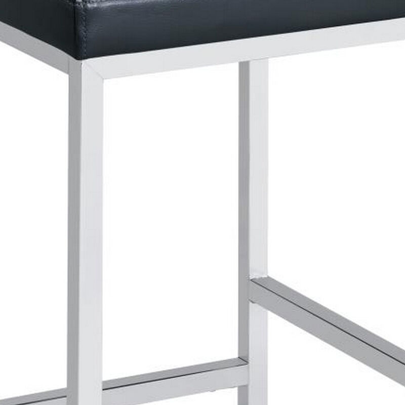 Vanity Stool with Leatherette Seat and Tubular Frame, Black