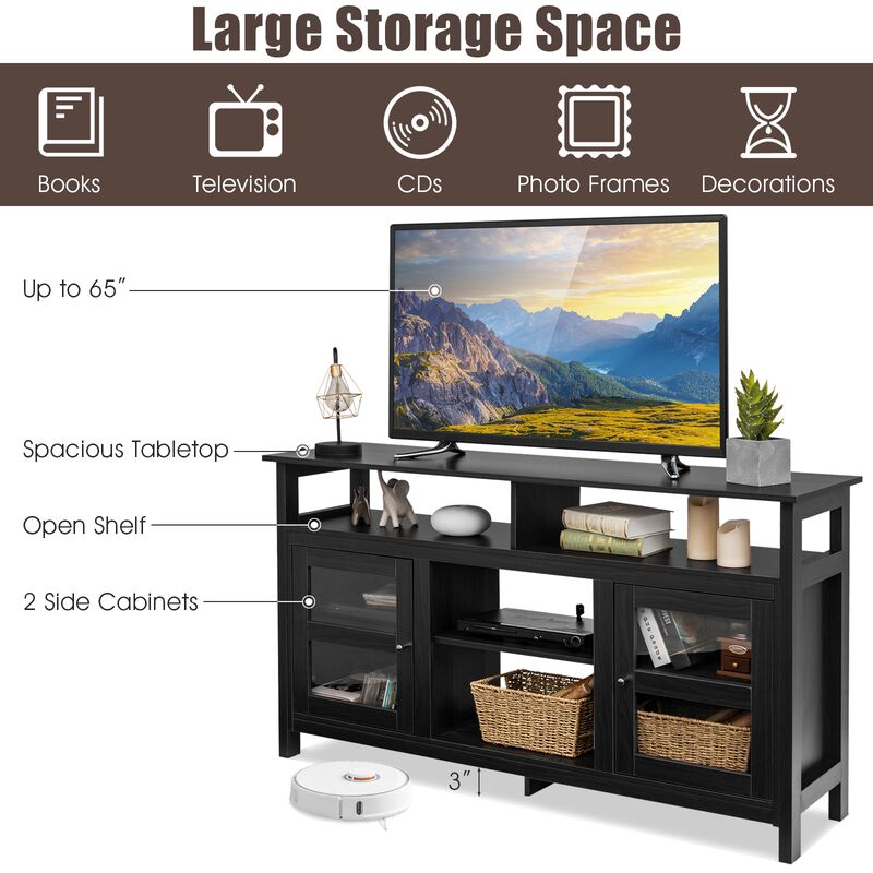 Hivvago 58 Inch TV Stand Console Center with 2 Cabinets and Open Shelf image number 7