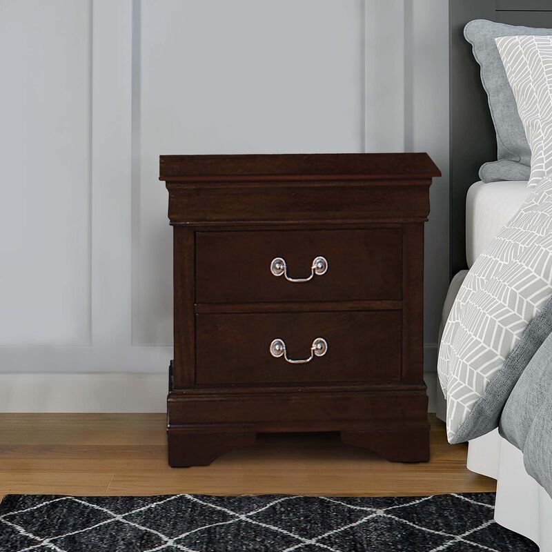 Nim 24 Inch 2 Drawer Nightstand, Classic Bail Handles, Cappuccino Brown - Benzara
