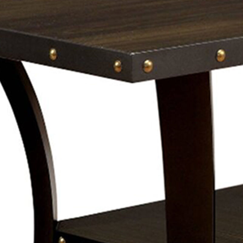 Transitional Wooden Dining Table with Nailhead Trim and Open Shelf, Brown-Benzara image number 3