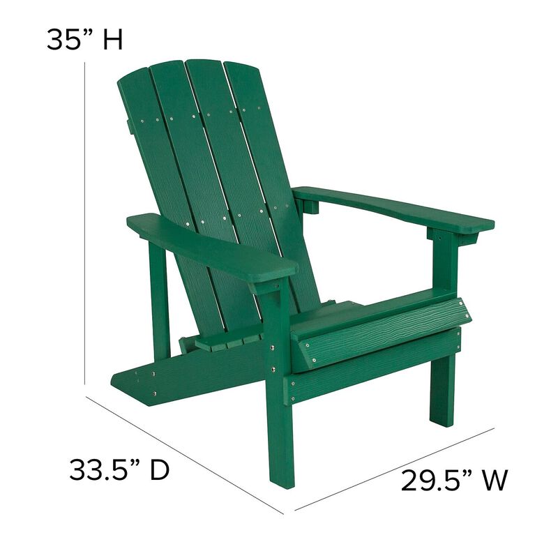 Flash Furniture Charlestown Commercial Grade Indoor/Outdoor Adirondack Chair, Weather Resistant Durable Poly Resin Deck and Patio Seating, Green