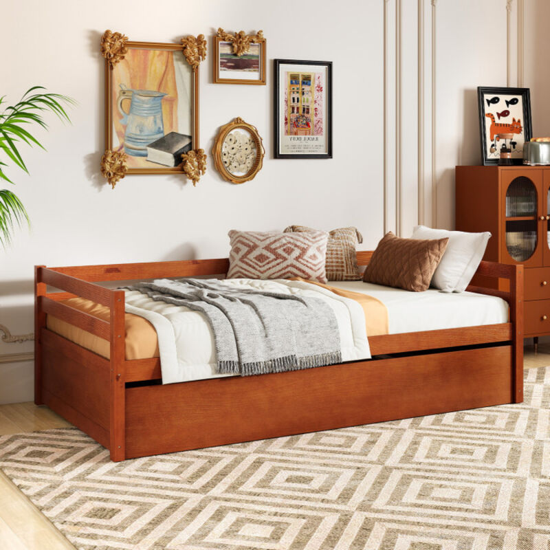 Twin Platform Bed Frame with Trundle and Wooden Slat Support image number 4