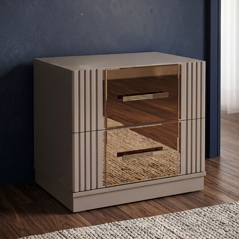 Lorenzo Modern Nightstand with Bronze Mirror Accents and Storage Drawers image number 5