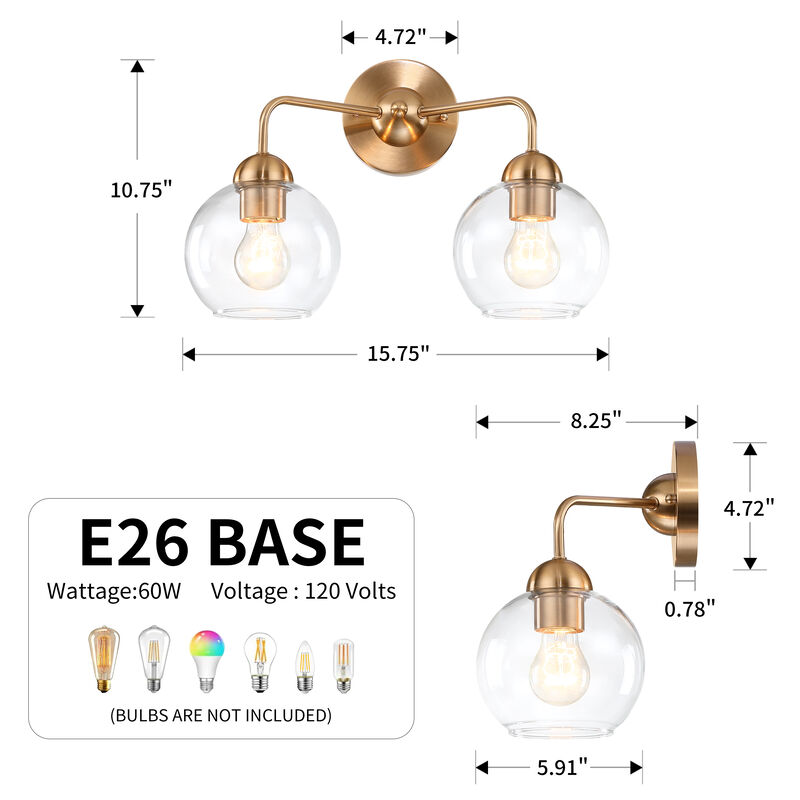 16" Modern Antique Brass 2-Light Dimmable Wall Sconce image number 2