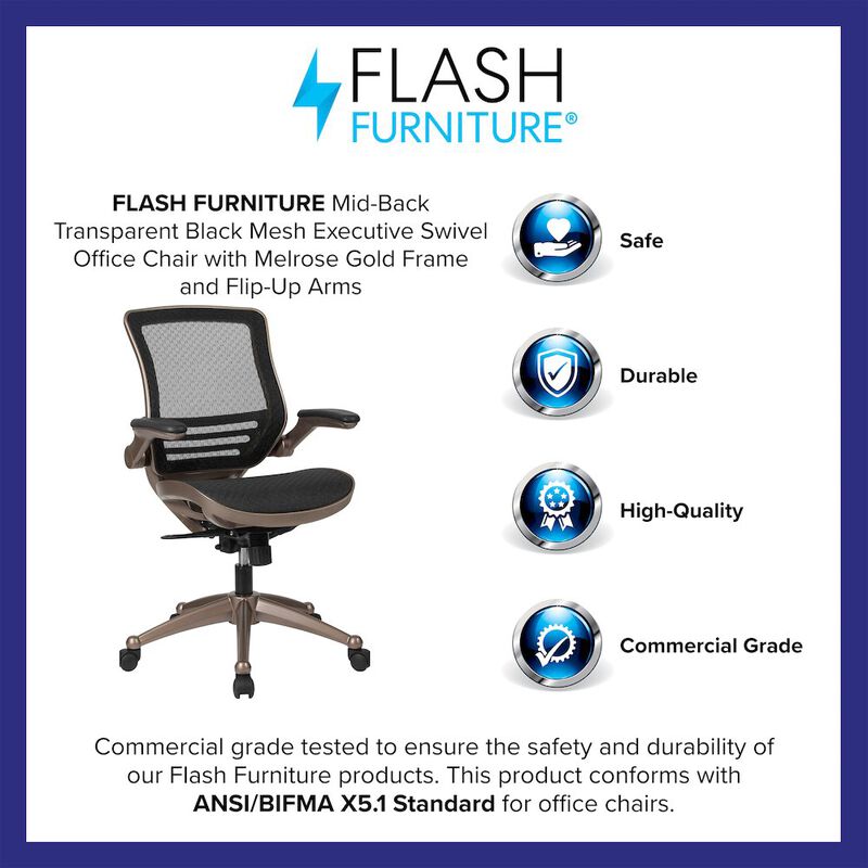 Flash Furniture Mid-Back Black Mesh Executive Swivel Office Chair with Melrose Gold Frame image number 9