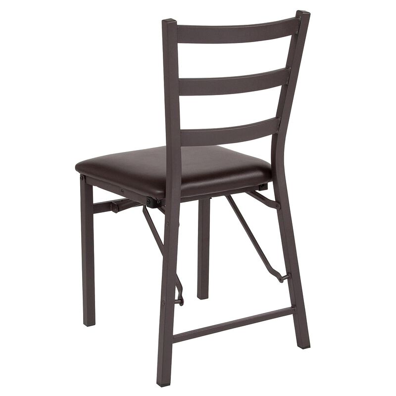 Flash Furniture HERCULES Series Brown Folding Ladder Back Metal Chair with Brown Vinyl Seat image number 4