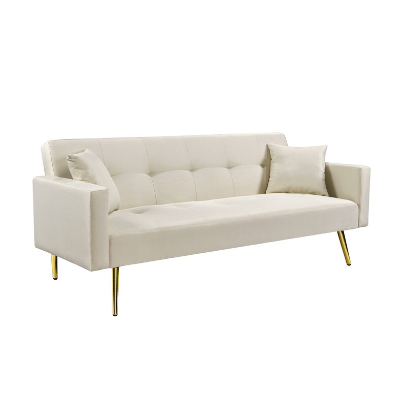 OFF WHITE Convertible Fabric Folding Futon Sofa Bed, Sleeper Sofa Couch for Compact Living Space.