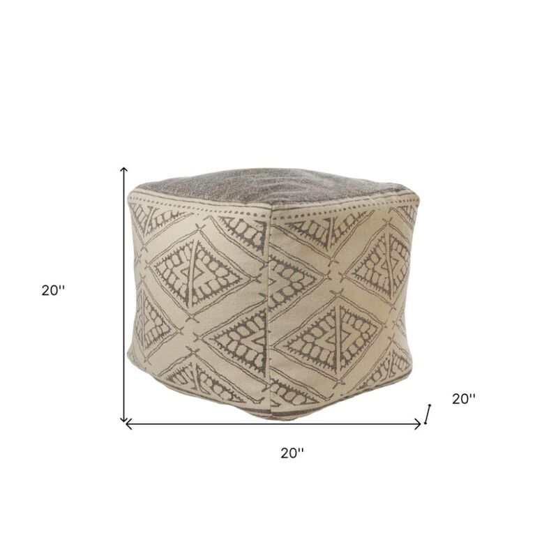 Hivvago 20 Inch Beige Cotton Tribal Pouf Ottoman