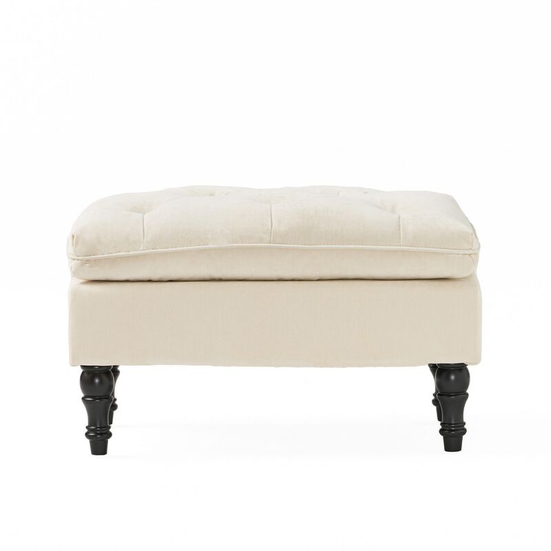 Ottoman, Pillow Top Cushion, 29x18 Rectangular Tufted Ivory Fabric - Benzara image number 1