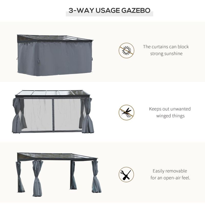 Hivvago Patio Gazebo 10x13 with Polycarbonate Roof & Curtains image number 3