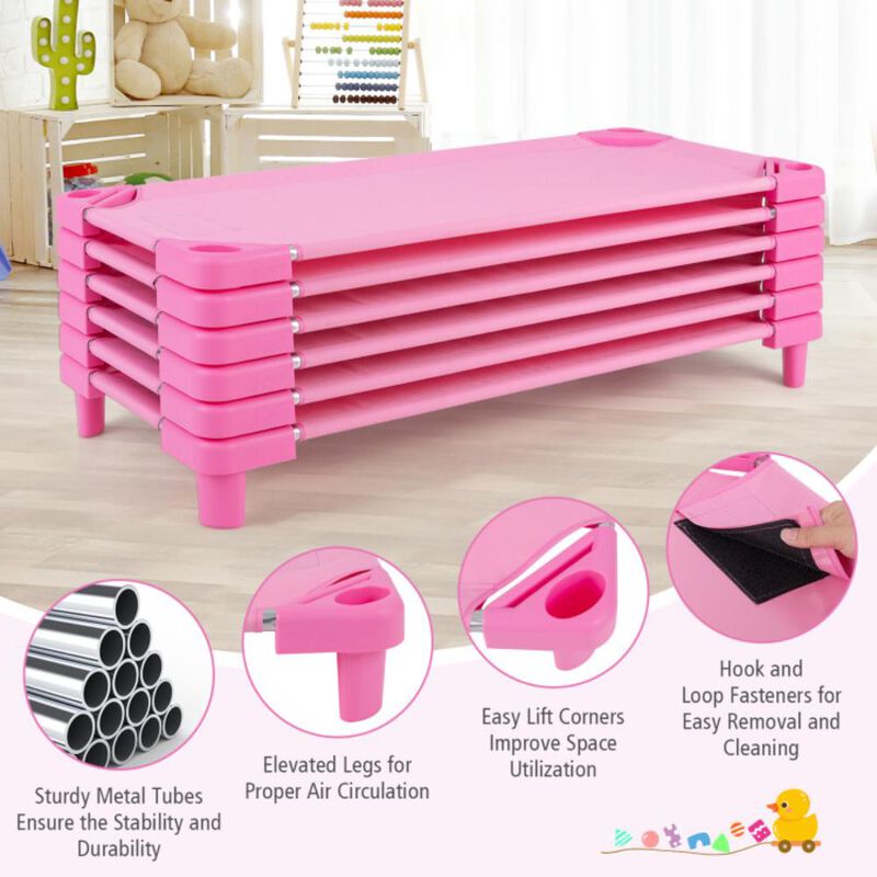 Hivvago Kids Stackable Daycare Cot Pack of 6 with Detachable Oxford Cloth