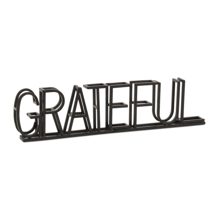 HomeRoots 17" Black Metal Grateful Tabletop Sign