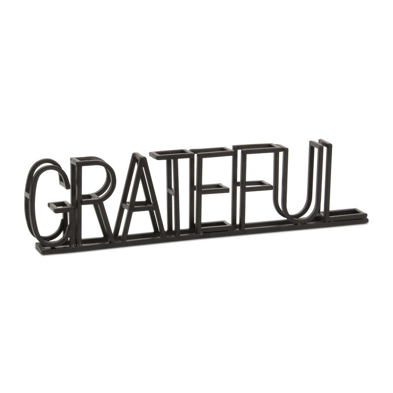 HomeRoots 17" Black Metal Grateful Tabletop Sign image number 0