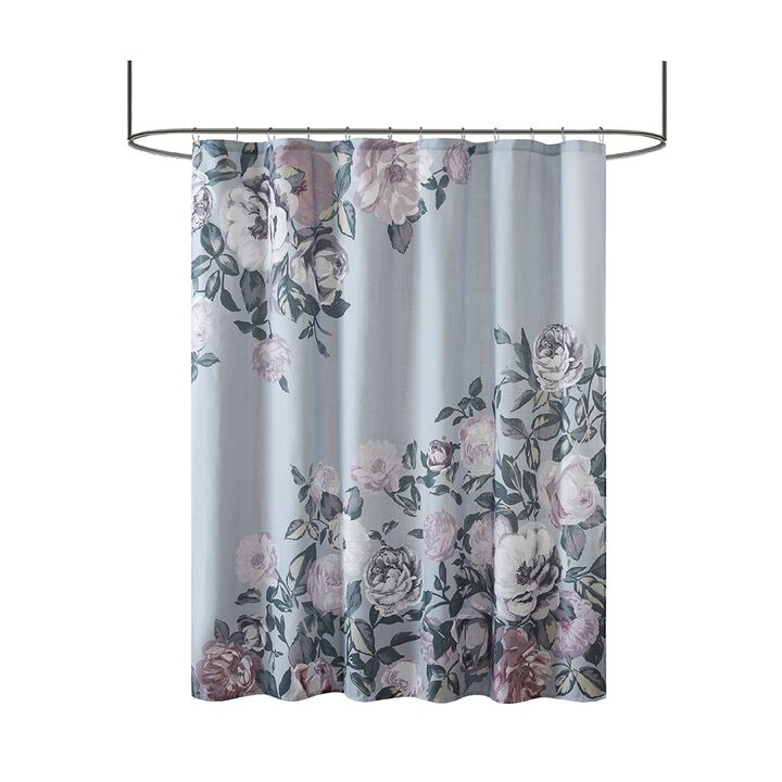 Gracie Mills Mata Floral Print Cotton Boucle Shower Curtain