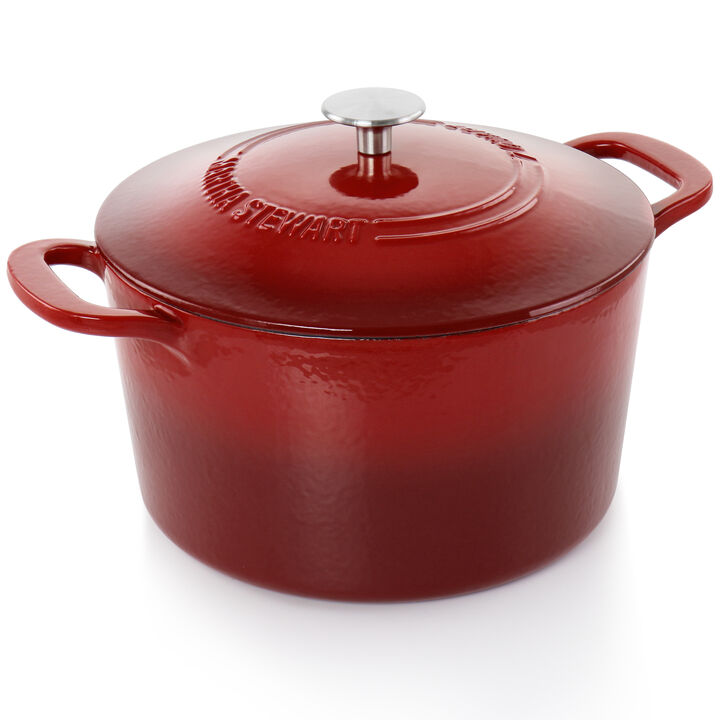 Martha Stewart 7 Quart Enameled Cast Iron Dutch Oven with Lid in Red Ombre