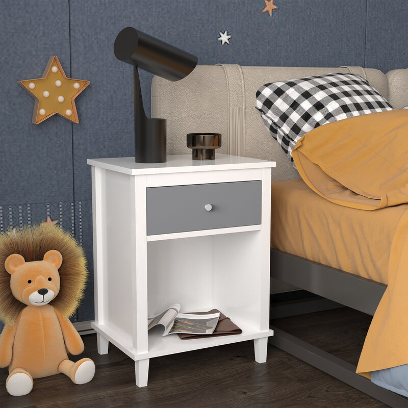 26.8" Assembled Wooden Nightstand 1-Drawer 1-Shelf for Kids Adults image number 4