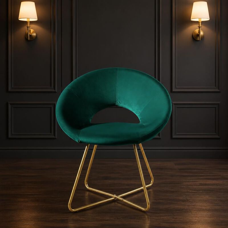 GOODSILO Velvet Upholstered Accent Chair with Curved Back and Gold Tone Finished Metal Base for Living Room Bedroom Entryway image number 3