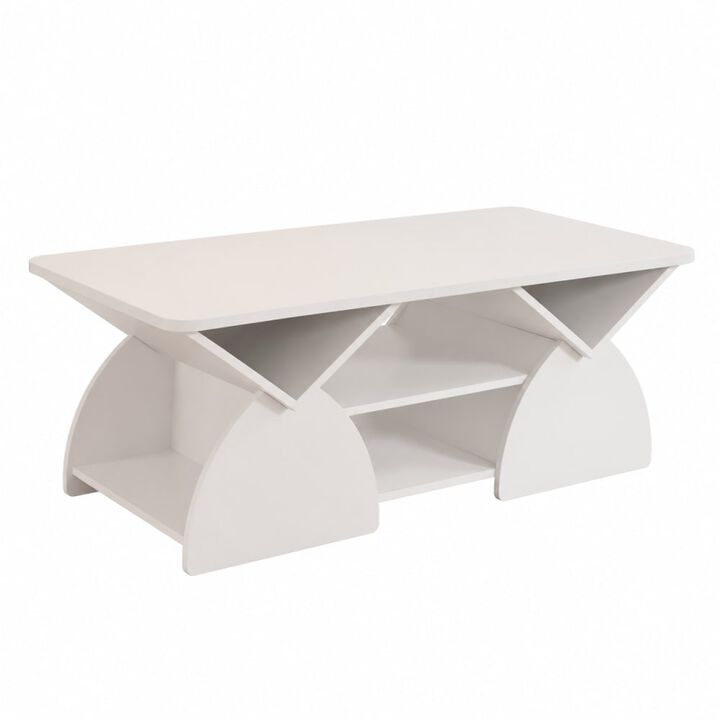 GOODSILO Modern Geometric Engineered Wood Coffee Table with Rounded Safety Corners, Spacious Tabletop, Multiple Storage Areas, Easy Assembly for Living Room, Office and Reception Spaces