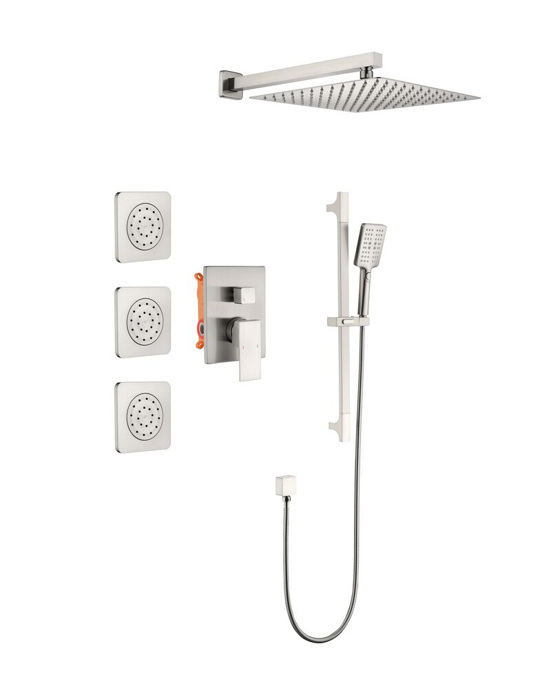 Full Shower Combo Set with Handheld Shower, Rainfall Shower Head, Body Jets & Slide Bar