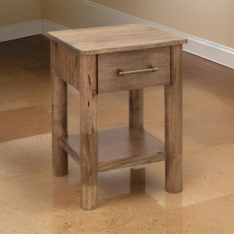 Olum 25 Inch Side End Table, 1 Drawer, Lower Shelf, Square Top, Wood, Brown image number 5