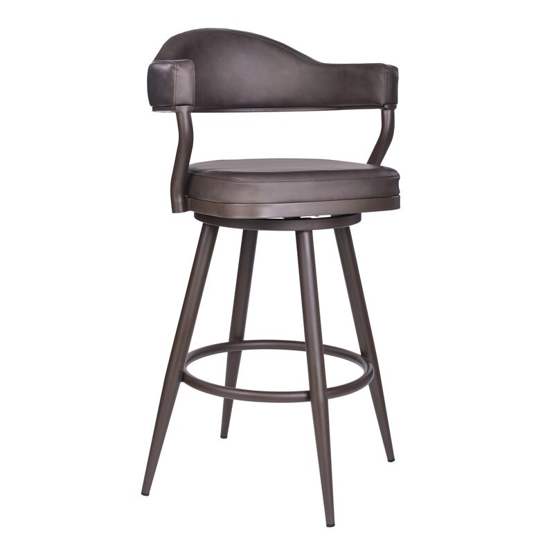 Faux Leather Barstool with Open Camelback Design, Brown-Benzara image number 1