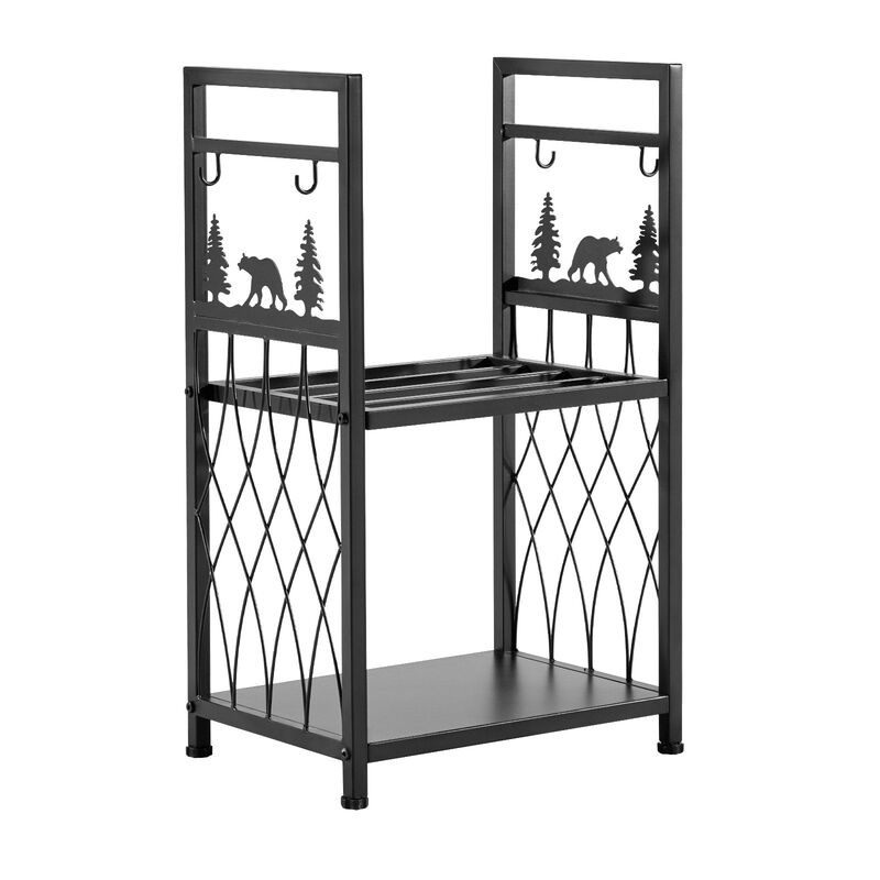 2-Tier Firewood Holder with Fireplace Tools, Heavy Duty Wood Storage Rack for Indoor Use-Black image number 8