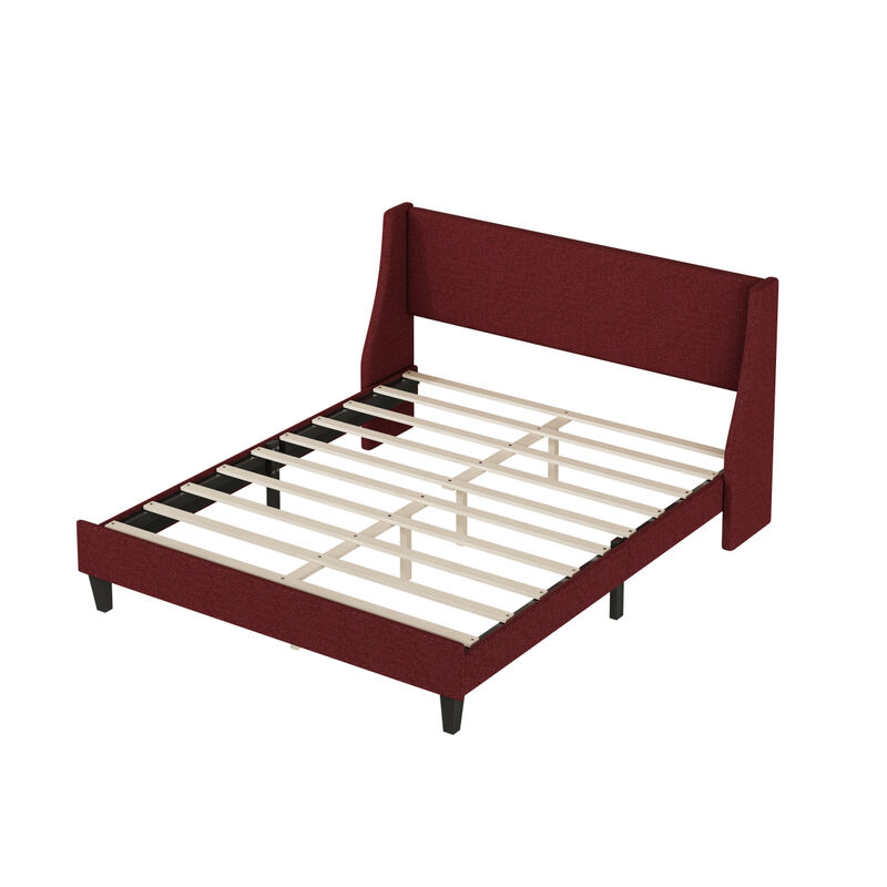 Queen Size Bed Frame Upholstered Bed Frame Platform with Adjustable Headboard Linen Fabric Headboard Wooden Slats Support/No Box Spring Needed/Easy Assembly/Mattress Foundation, Orange