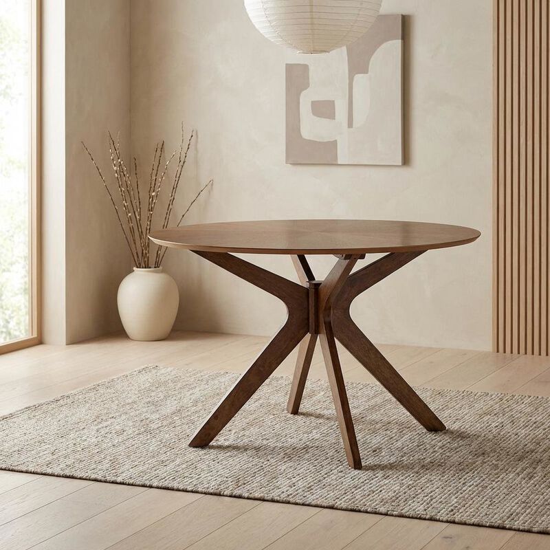 Walnut Round Wood Dining Table, Modern Style, Seats 4 image number 2