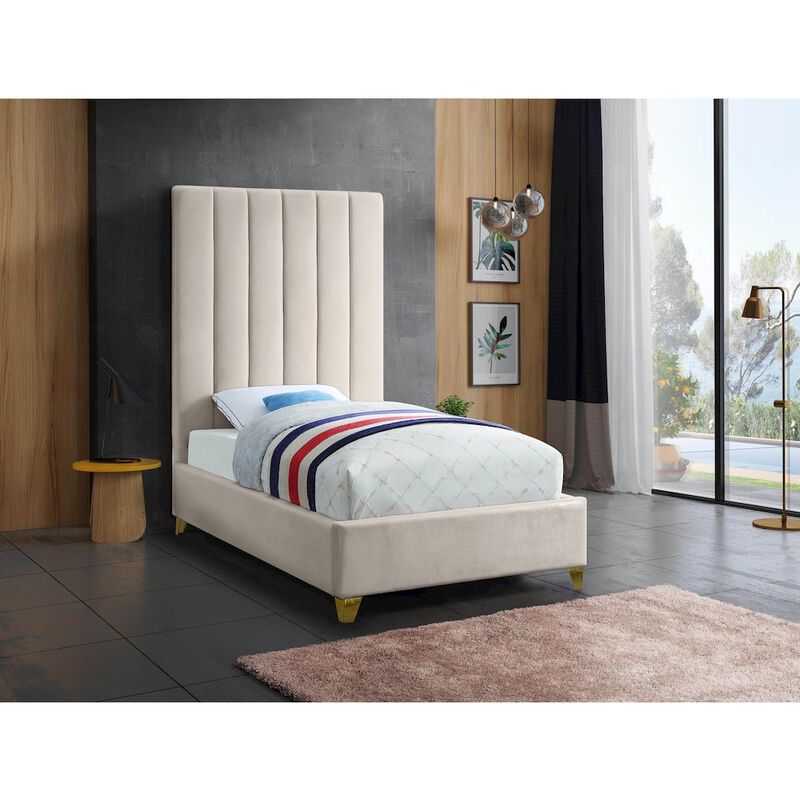 Meridian Furniture Via Cream Velvet Twin Bed