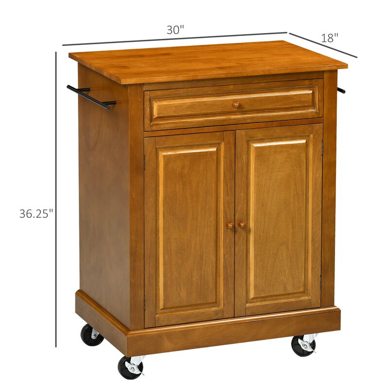 Brown Kitchen Island: Modern Rolling Cart with Drawer & Towel Racks