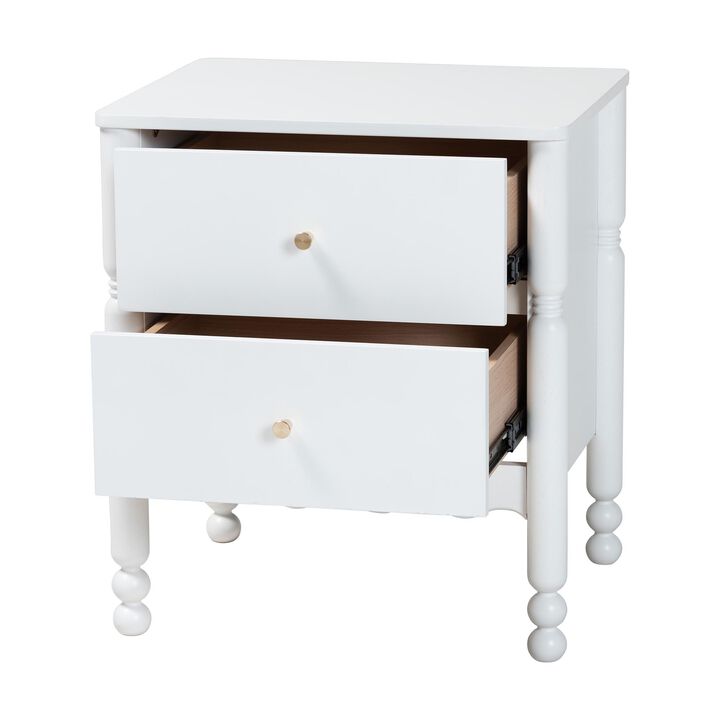 Baxton Studio Hoffman Nightstand - 2-Drawer Bedside Table with Scalloped Apron and Turned Legs for Bedroom, Walnut Brown