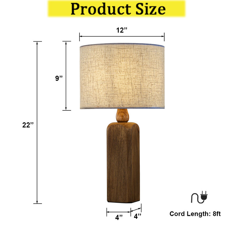 22 In. Farmhouse Table Lamp with Honey Natural Wood Base Classic Beige Fabric Drum Shade Traditional Desk Lamp image number 4