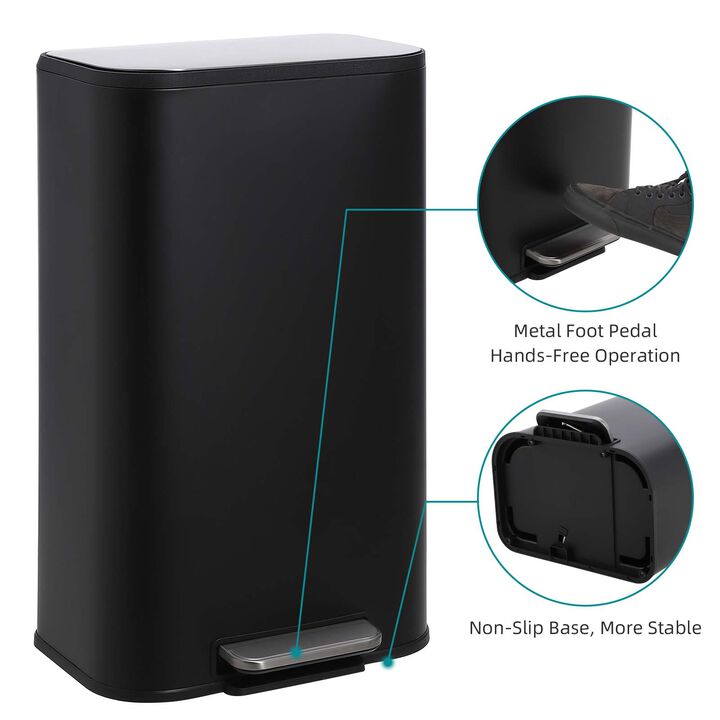 Modern Stainless Steel Trash Can, Soft Close Lid, Step Pedal, Removable Inner Bucket, Rectangular Durable Design