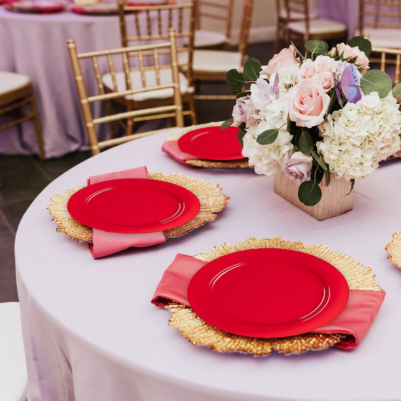 10.25" Solid Red Round Disposable Plastic Dinner Plates (120 Plates) image number 1