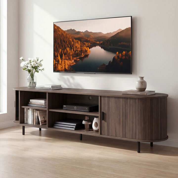 Modern Entertainment Center TV Stand with Fluted Sliding Doors