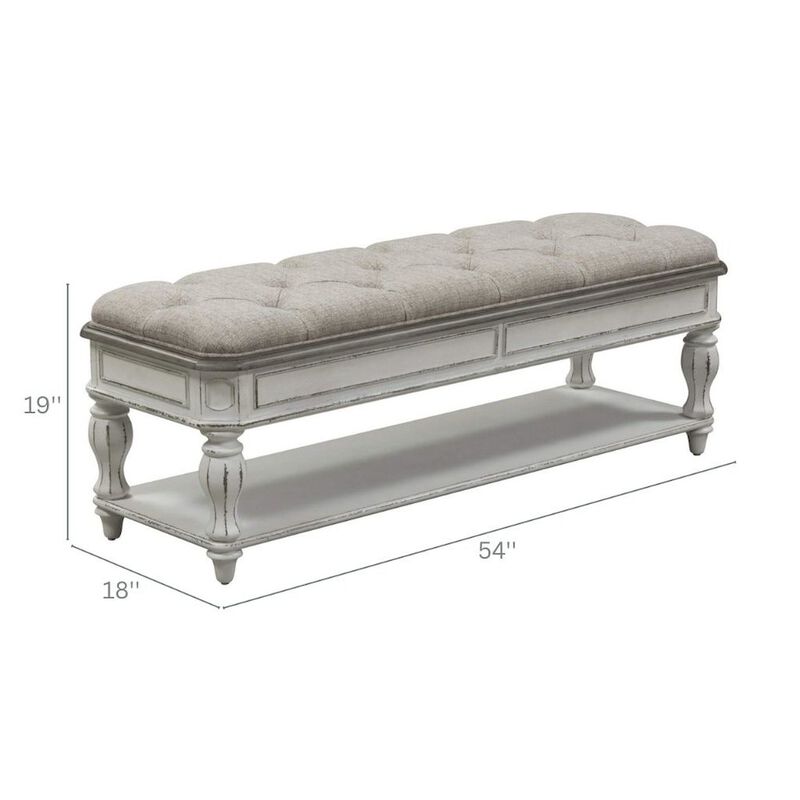 Liberty Furniture White Antique Bedroom Bench With Storage Shelf, End of Bed Accent Seat image number 8