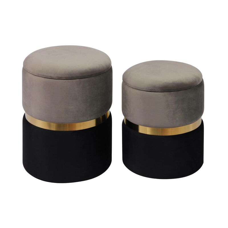 Tov Furniture Gigi Storage Ottoman - Set of 2 (Velvet, Grey|Black) image number 0