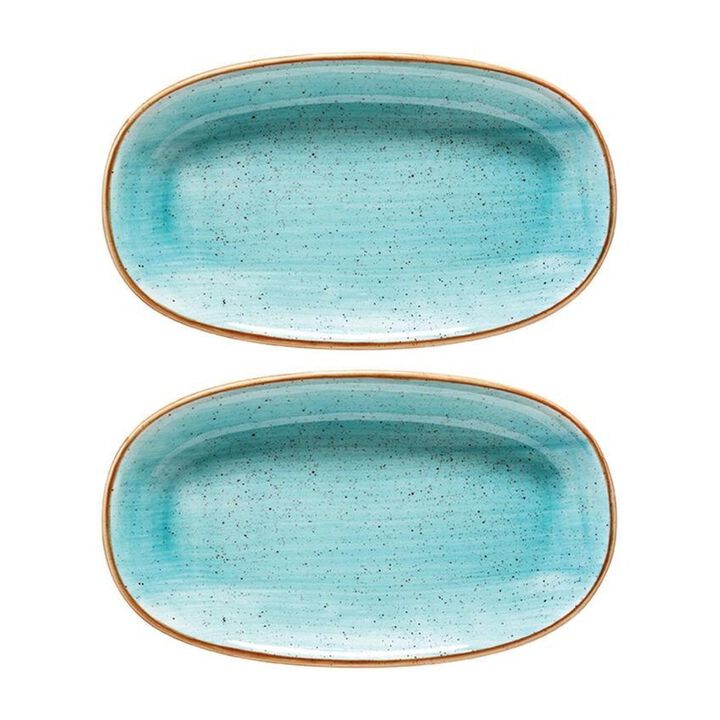 Aqua 6" x 3.5" x h:0.75" Oval Blue Vitrified Platter (Set of 2)