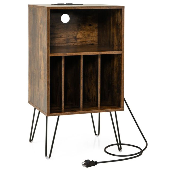 Hivvago Record Player Stand with Charging Station for Living Room Bedroom