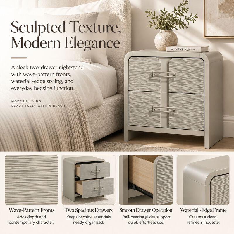 Roviqua Wave-Front 2-Drawer Nightstand image number 3