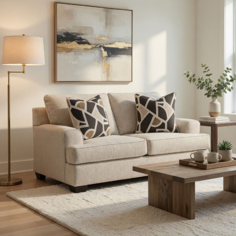 Burgess Loveseat, Quartz Beige Polyester, 2 Throw Pillows, 70 Inch image number 6