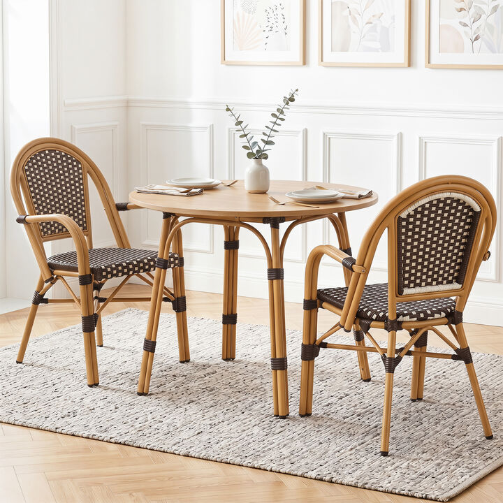 Outdoor PE Wicker Bistro Chairs Set of 2 Hand Woven Patio Chairs